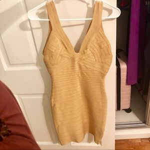 Herve Leger Chelsea Bandage Gold Bodycon Dress